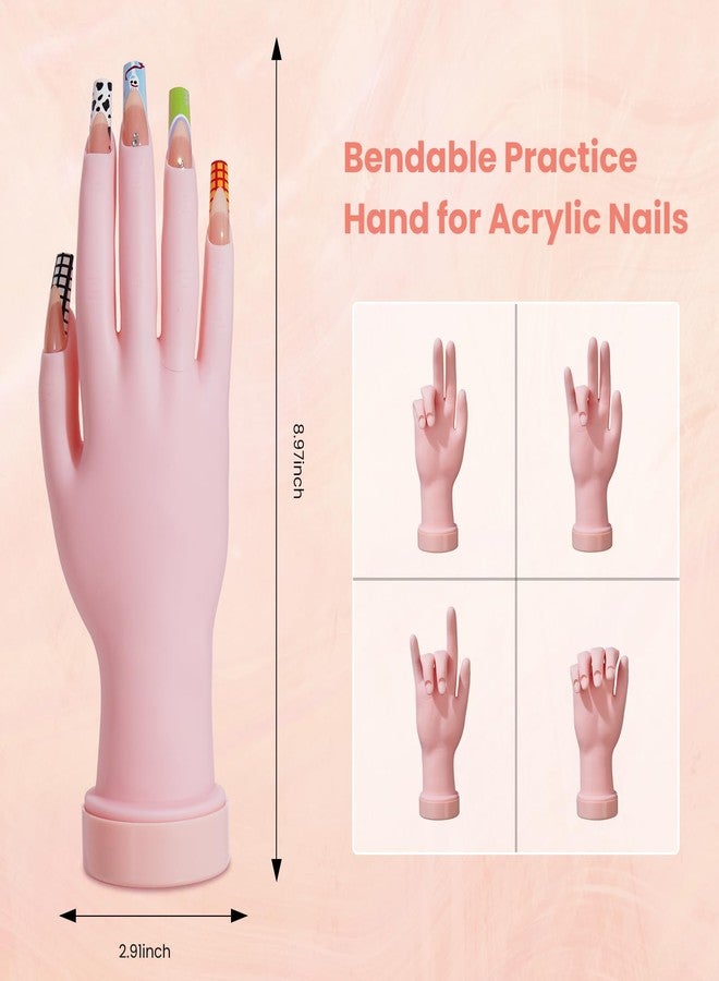 Wilfniee Nail Kit for Beginners with Everything: Practice Hand Acrylic Nail Set Professional Powder Drill Liquid Starter Kits with U V Lamp in Cosmetic Gift Bag for Women Salon Home (Pink) - Image 4